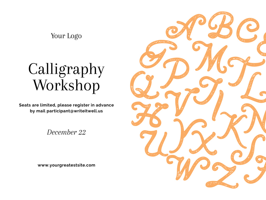 Elegant Calligraphy Workshop Announcement In December Poster 18x24in Horizontal – шаблон для дизайна