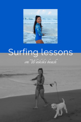 Surfing Lessons Offer with Woman walking on Beach