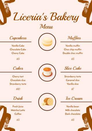 Ontwerpsjabloon van Menu van Bakery's aanbod van taarten en muffins
