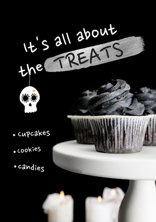 Template di design Halloween Treats Offer with Spooky Skull Poster