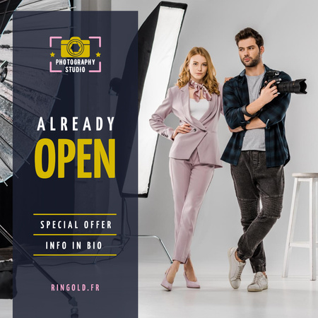 Studio Photography Offer Couple with Camera Instagram Design Template