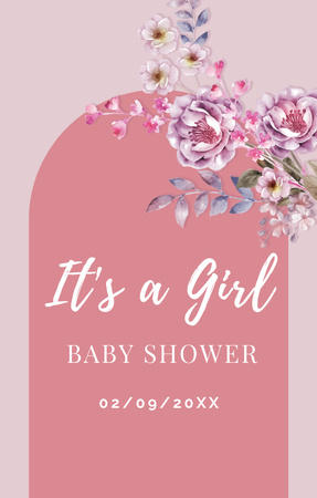 Baby Shower With Tender Flowers In Pink Invitation 4.6x7.2in Design Template