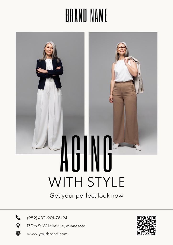Fashion Ad with Stylish Elegant Senior Woman Poster Tasarım Şablonu