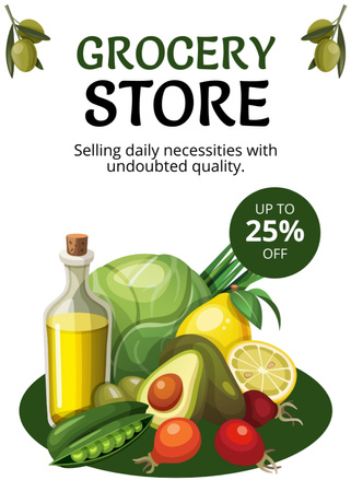 Beautiful Illustration For Grocery With Discount Flayer Design Template