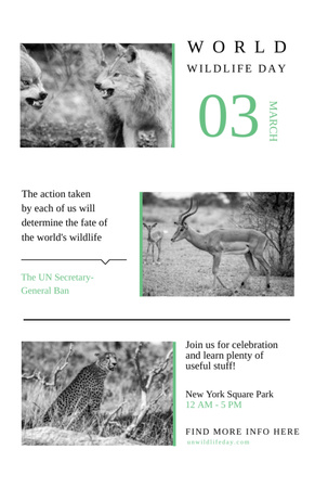Modèle de visuel journée mondiale de la faune animaux dans l'habitat naturel - Invitation 5.5x8.5in