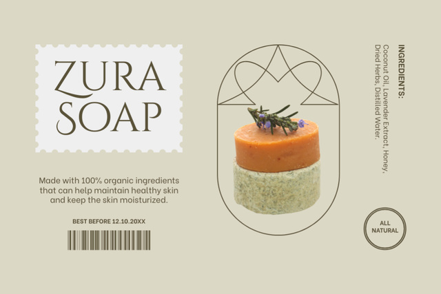 Designvorlage Crafted Natural Soap Bar With Herbs für Label