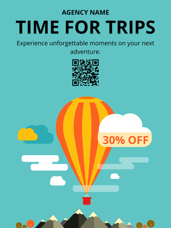 Trips Discount Offer with Hot Air Balloon Poster US Design Template