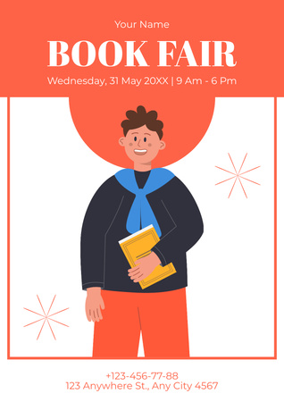 Book Fair Event Ad with Reader with Books Poster Design Template