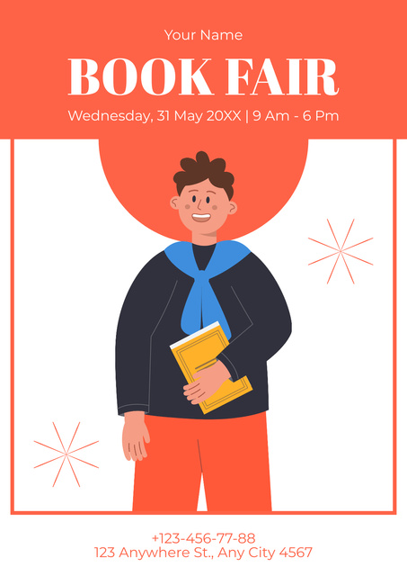 Book Fair Event Ad with Reader with Books Poster Modelo de Design