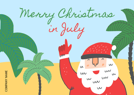 Merry Christmas in July Greeting with Cute Santa Claus Postcard A5 Šablona návrhu