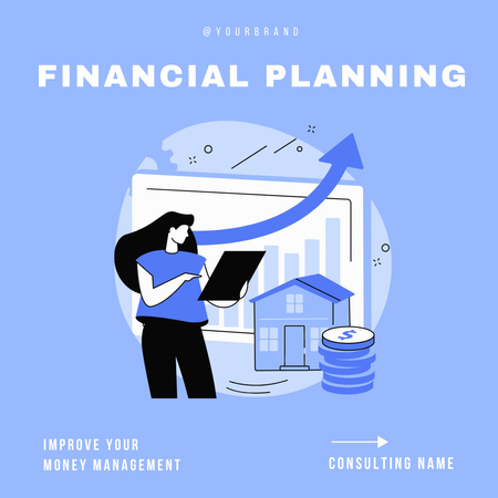 Ontwerpsjabloon van Instagram van Advertentie voor financiële planningsservices met vrouwelijke adviseur