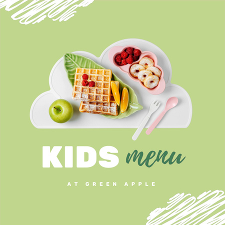 Kids Menu Offer with Food on Cute Plates Animated Post Šablona návrhu