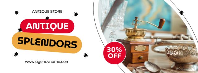 Antique Silver Tableware And Grinder With Discounts Offer Facebook cover – шаблон для дизайна