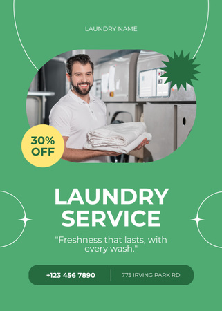 Platilla de diseño Laundry Discount Offer with Smiling Young Man Flayer