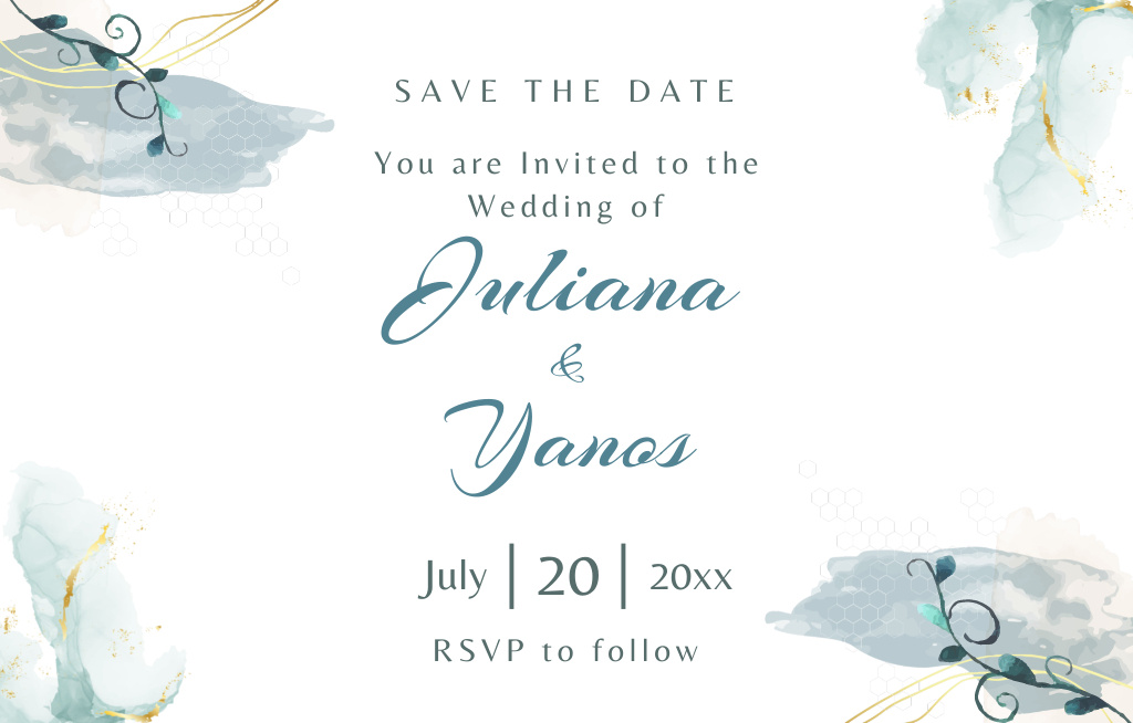 Wedding Announcement with Watercolor Brush Strokes Invitation 4.6x7.2in Horizontal Design Template