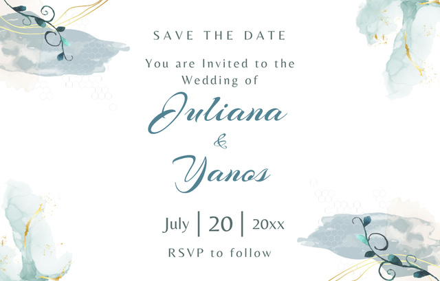 Wedding Announcement with Watercolor Brush Strokes Invitation 4.6x7.2in Horizontalデザインテンプレート