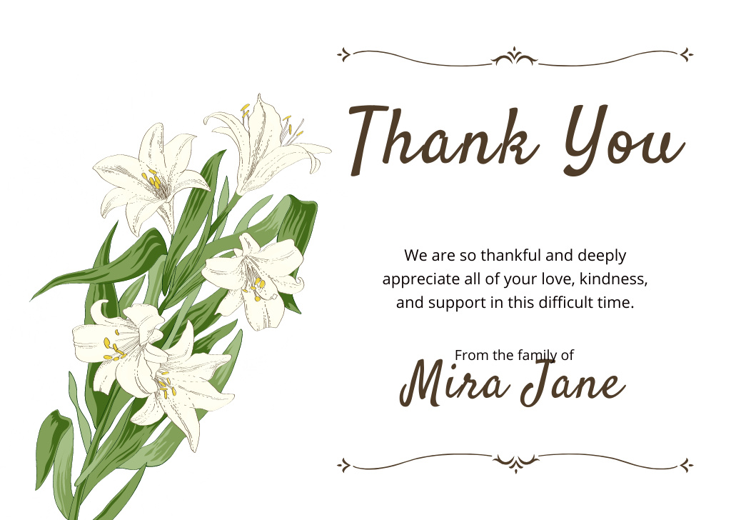 Funeral Thank You Card with Flowers Bouquet Card – шаблон для дизайна
