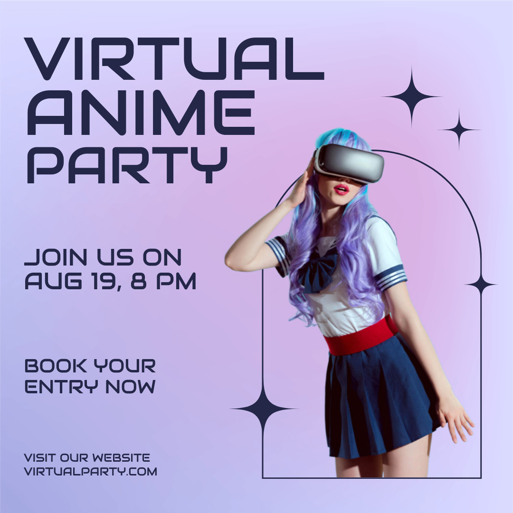 Virtual Anime Party Announcement Instagram Modelo de Design