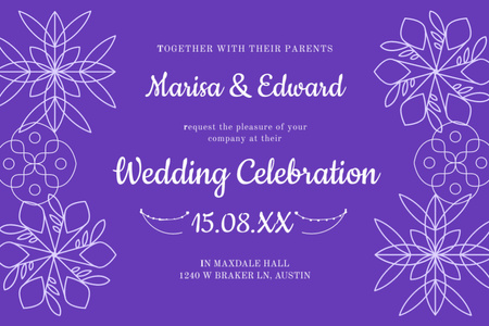 Wedding Invitation with Illustration of Flowers on Purple Flyer 4x6in Horizontal Design Template