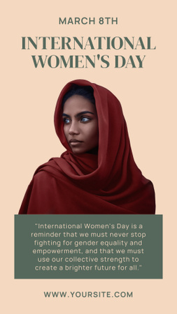 Gyönyörű muszlim nő a nemzetközi nőnapon Instagram Story tervezősablon