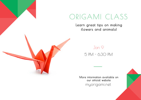 Origami Classes Invitation Paper Bird in Red Postcard Modelo de Design
