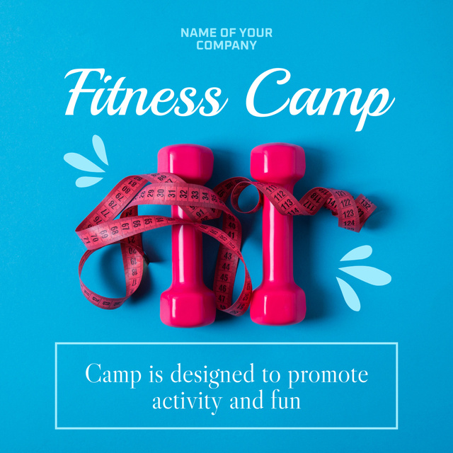 Ontwerpsjabloon van Instagram van Fitness Camp Promotion With Dumbbells