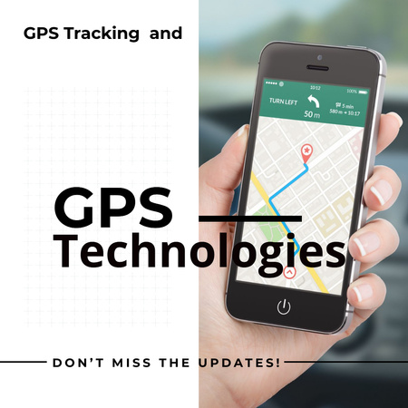 Modèle de visuel Annonce des technologies GPS avec une marque sur la carte sur le téléphone - Instagram