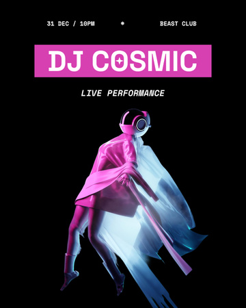 Ontwerpsjabloon van Poster 16x20in van Levendige feestaankondiging met futuristisch kostuum en DJ