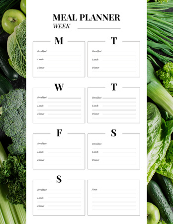 Week Meal Planner with Fresh Greens Notepad 8.5x11in Design Template
