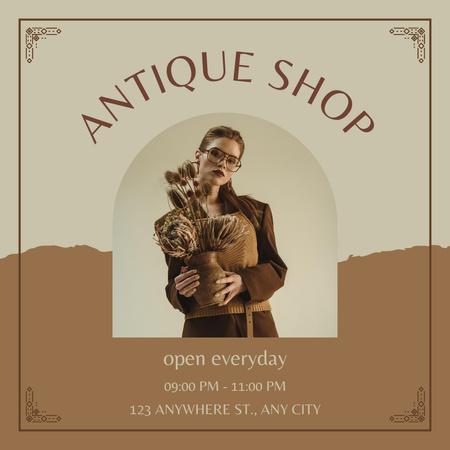 Well-preserved Decor And Vases In Antique Shop Offer Instagram AD Design Template
