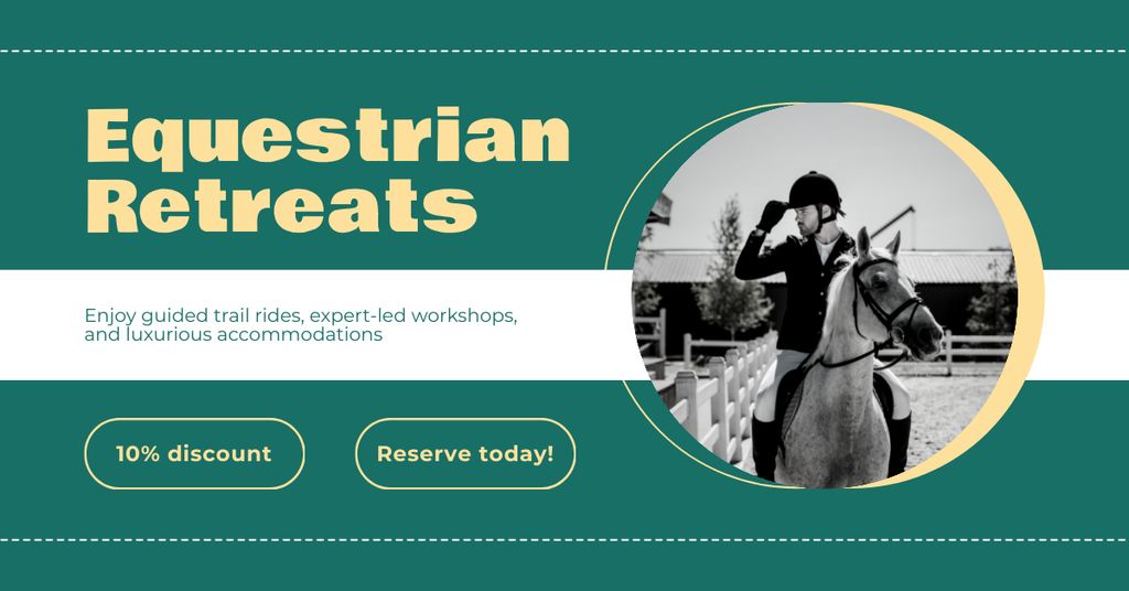Modèle de visuel Reservation Announcement Discount on Equestrian Retreat - Facebook AD