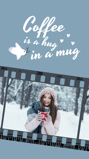 Woman with Cup in Snowy Forest Instagram Story Design Template