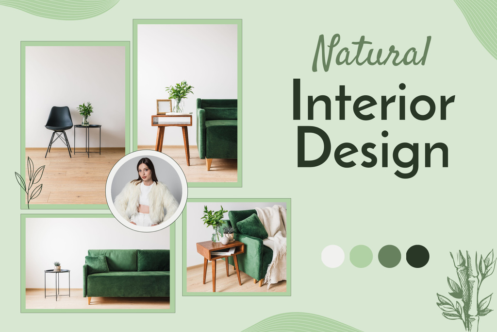 Natural Interior Design in Green Mood Board – шаблон для дизайна