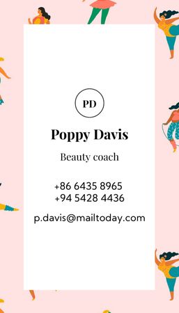Baby Coach Contact with Various Women Doing Exercises Business Card US Vertical Design Template