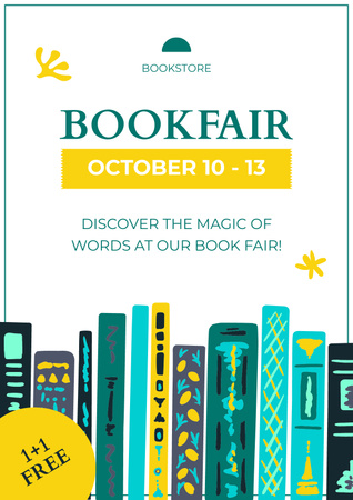 Book Fair Ad with Illustration of Books Poster Design Template