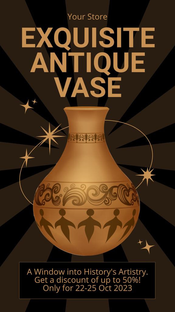 Szablon projektu Antique Vase Offer In Store In Brown Instagram Story