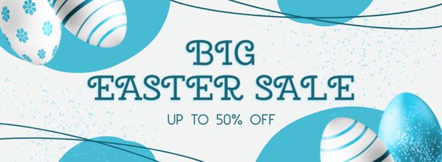 Easter Holiday Sale Announcement with Blue Eggs Facebook cover Design Template