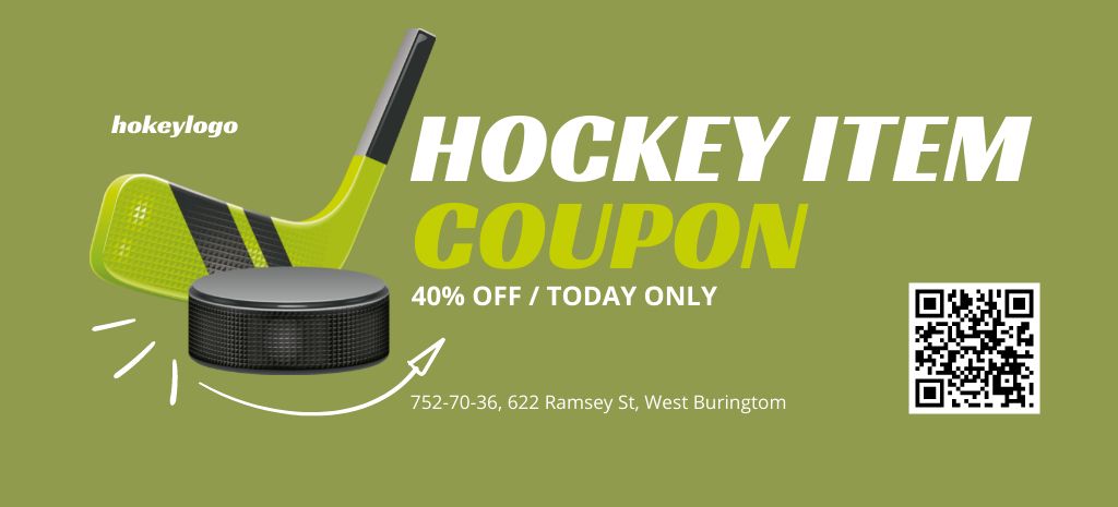 Discount on Hockey Sport Equipment Coupon 3.75x8.25in Design Template