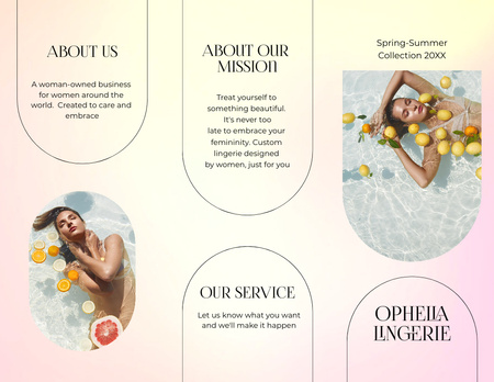 Lingerie Ad with Beautiful Woman in Pool with Lemons Brochure 8.5x11in Z-fold Design Template