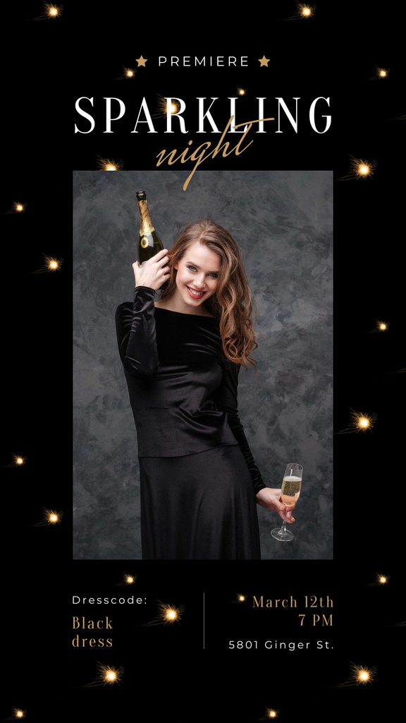 Woman in Holiday dress holding Champagne Instagram Storyデザインテンプレート