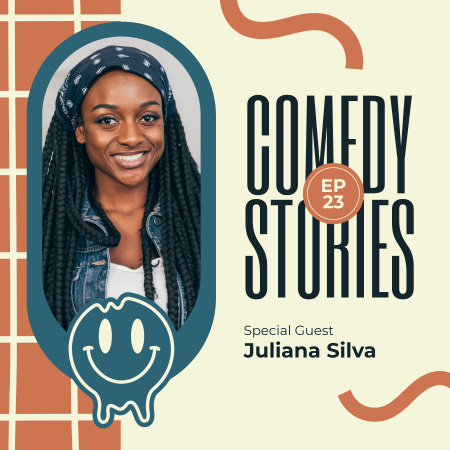 Ontwerpsjabloon van Podcast Cover van Aflevering met komische verhalen van speciale gasten