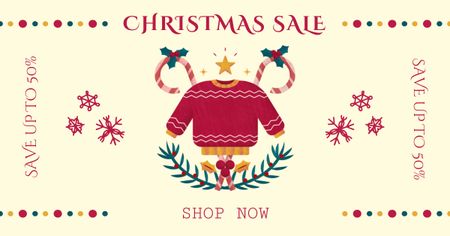 Designvorlage Christmas Knitwear Sale Cartoon für Facebook AD