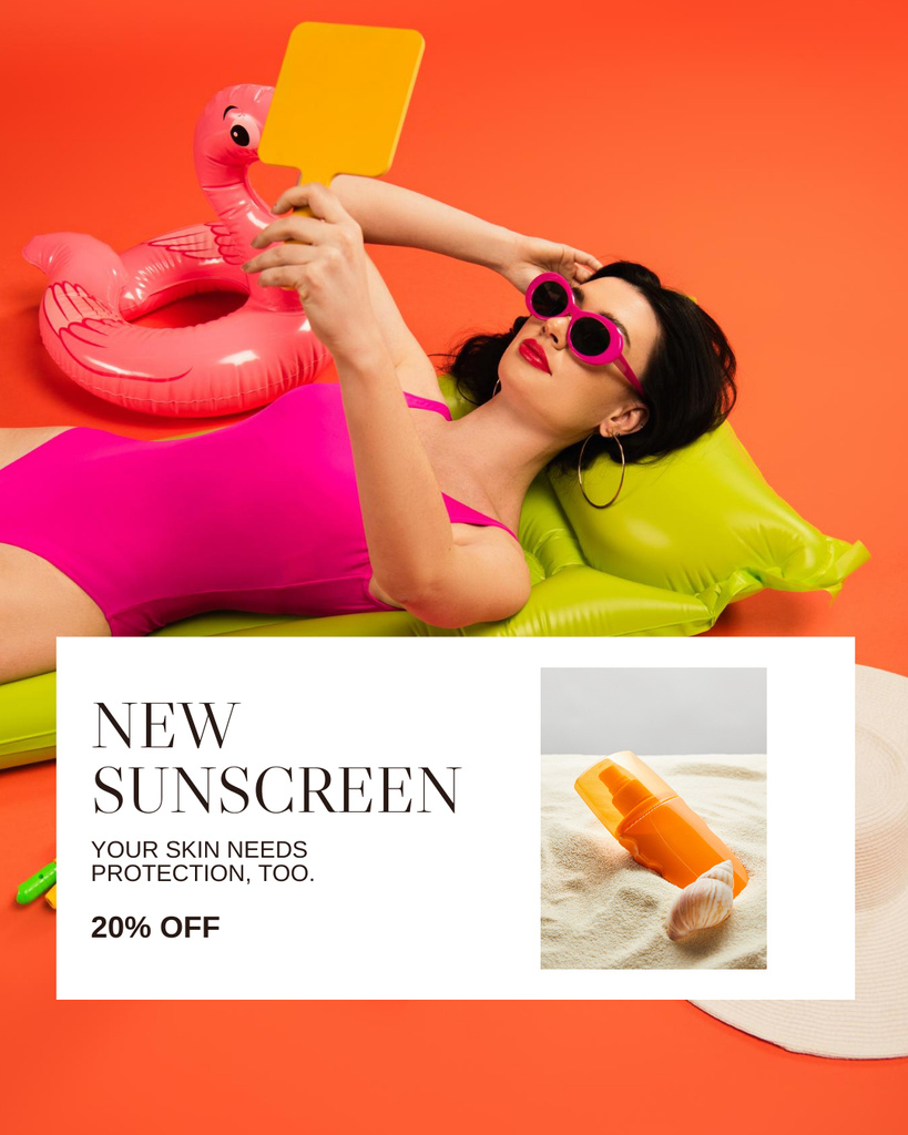 Sunscreen Cream for Summer Beach Relaxation Instagram Post Vertical Modelo de Design