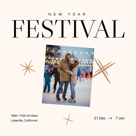 New Year Festival Announcement with Couple on Rink Instagram Design Template