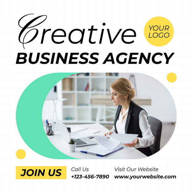 Businesswoman working in Creative Business Agency LinkedIn post Design Template