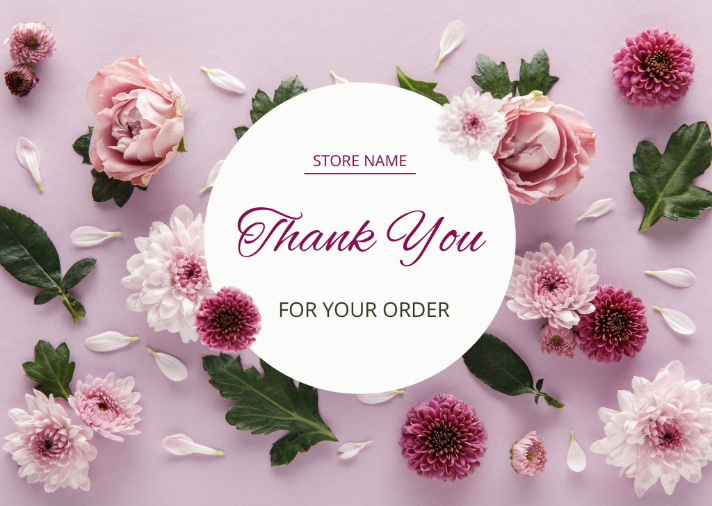 Thank You Message with Fresh Chrysanthemums Flowers Card Design Template