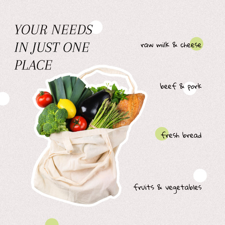 Groceries Store Ad with Food in Eco Bag Instagram AD Design Template
