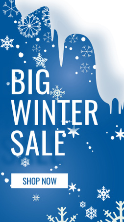 Big Winter Sale Announcement with Snowflakes on Blue Instagram Story Šablona návrhu