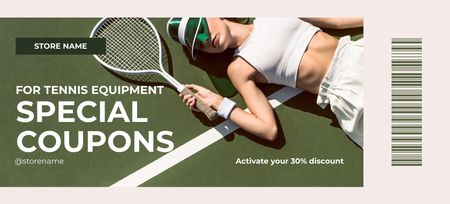 Special Discounts for Tennis Gear on Green Coupon 3.75x8.25in Design Template