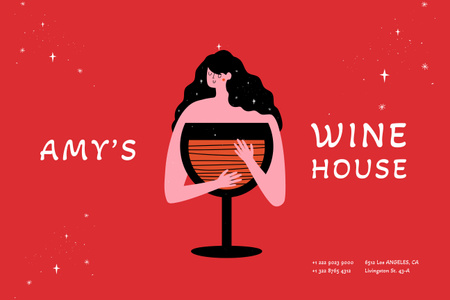 Ontwerpsjabloon van Poster 24x36in Horizontal van Funny Joke with Woman and Wineglass